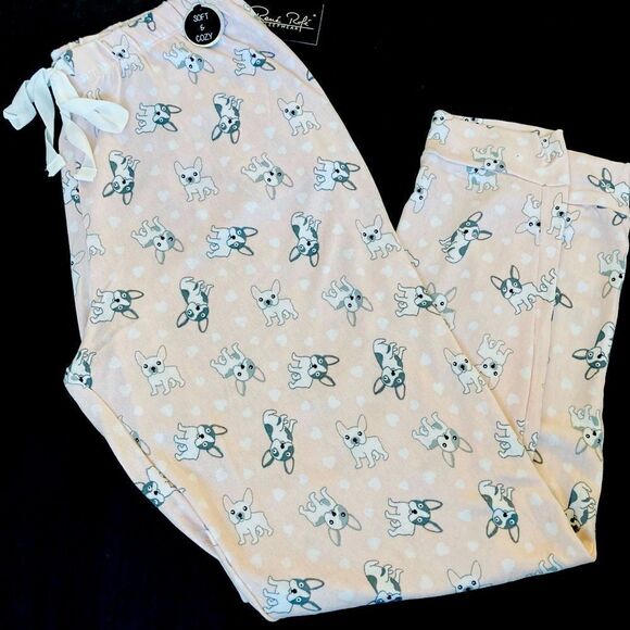 Rene Rofe Frenchie Dog Pink PJ Sleep Pants M - Picture 1 of 4